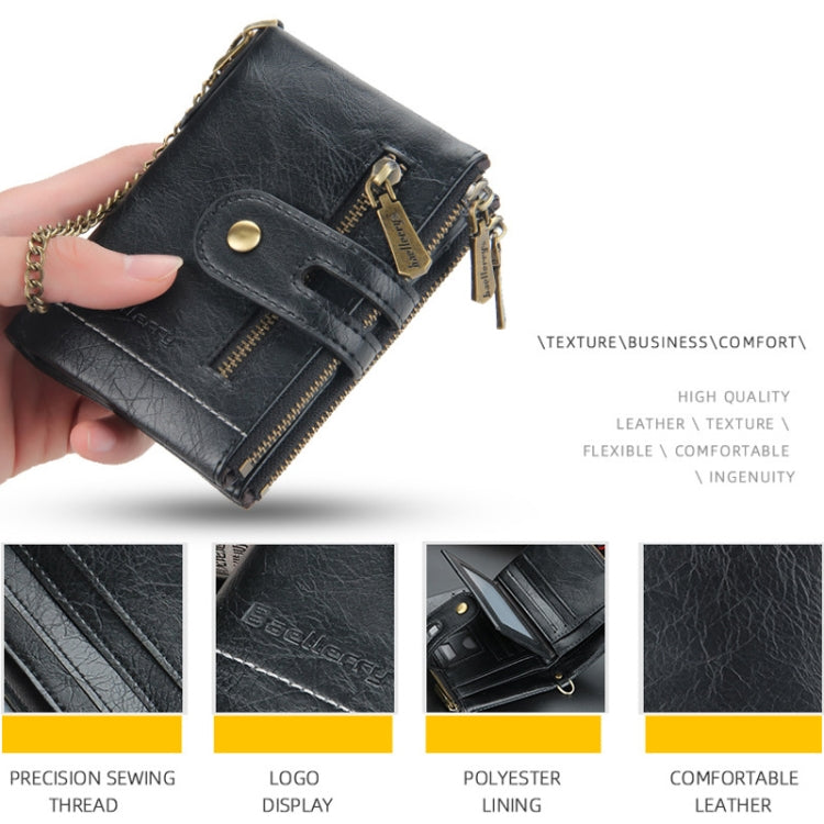 Baellerry Short Wallet Double Zipper Tri-Fold Wallet For Men(Black)