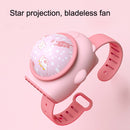 Outdoor Portable Cartoon Star Projection Lamp Leafless Watch Fan(Pink)