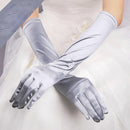 Bride Gloves Satin Long Vintage Travel Sunscreen Dress Wedding Gloves(Silver White)