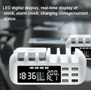 QC 3.0+5 USB Ports+QI Wireless Charging Multi-function Charger with Clock Function,EU Plug(Grey)