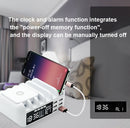 QC 3.0+5 USB Ports+QI Wireless Charging Multi-function Charger with Clock Function,EU Plug(Grey)