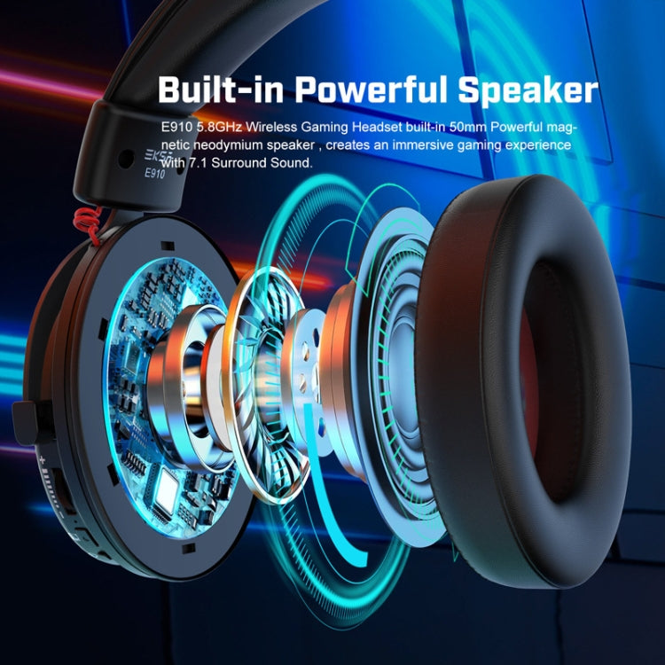 EKSA E910 5.8GHz Ambient Noise Cancelling Retractable Microphone Wireless Gaming Headset(Black)