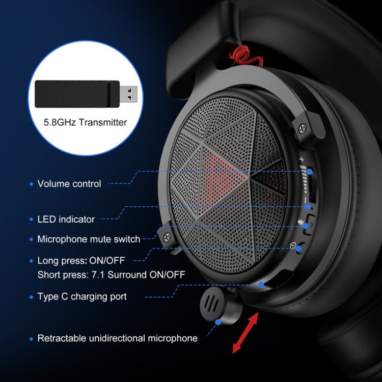 EKSA E910 5.8GHz Ambient Noise Cancelling Retractable Microphone Wireless Gaming Headset(Black)