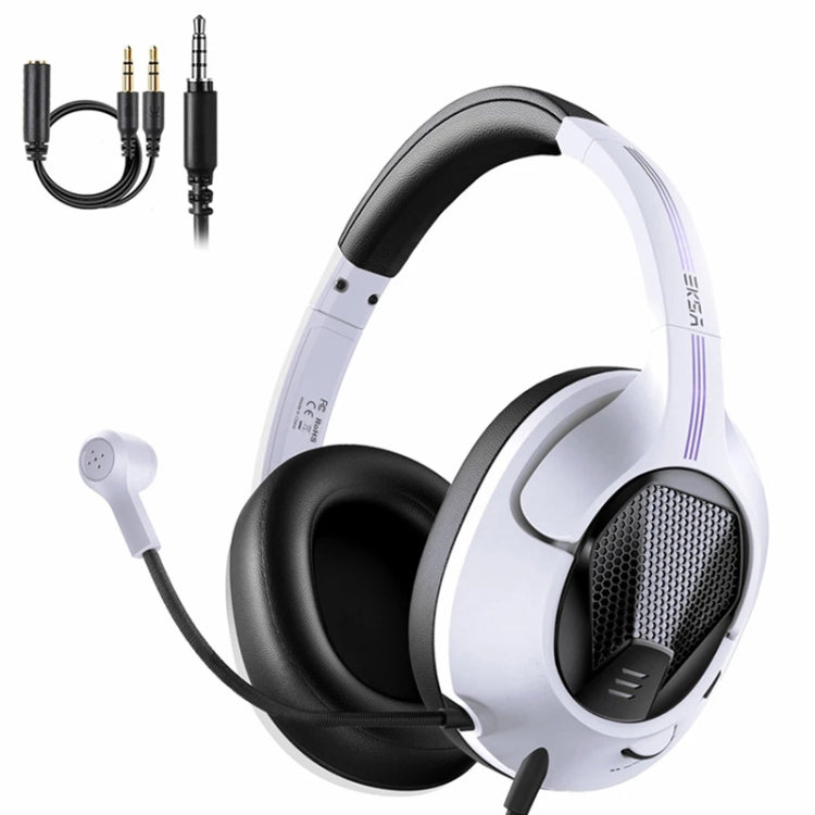 EKSA E3D Lightweight Adjustable Mic Gaming Wired Headset, Cable Length: 2m(White)