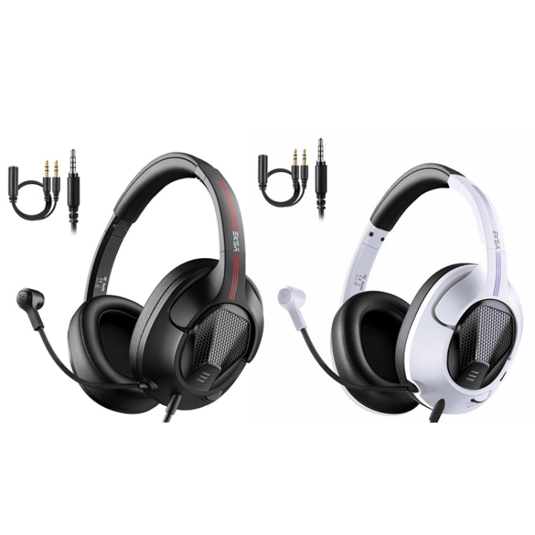 EKSA E3D Lightweight Adjustable Mic Gaming Wired Headset, Cable Length: 2m(White)