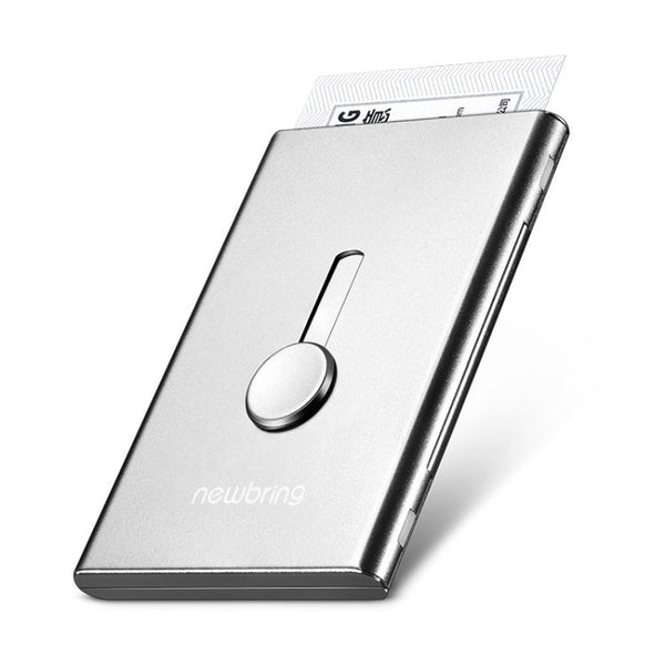 NEWBRING Large Capacity Hand Push Metal Business Card Holder(Grey)