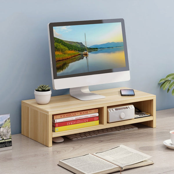 Computer Elevated Rack Monitor Bracket Storage Rack,Style: Double Layer(Light Walnut)