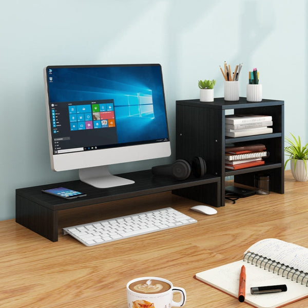 Computer Elevated Rack Monitor Bracket Storage Rack,Style: Single Layer+Three Layers(Black Walnut)