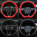 Leather Carbon Fiber Stitching Car Steering Wheel Set, Diameter: 38cm(Black Red Round)