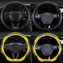 Leather Carbon Fiber Stitching Car Steering Wheel Set, Diameter: 38cm(Black Yellow D Shape)
