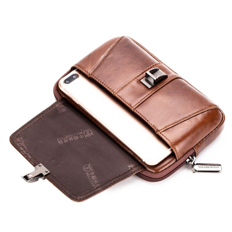 BULL CAPTAIN Multifunctional Leather Mobile Phone Small Waist Bag For Men(Horizontal Brown)