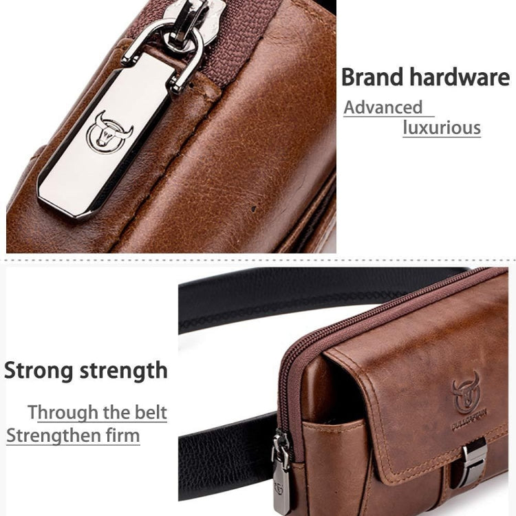BULL CAPTAIN Multifunctional Leather Mobile Phone Small Waist Bag For Men(Horizontal Brown)