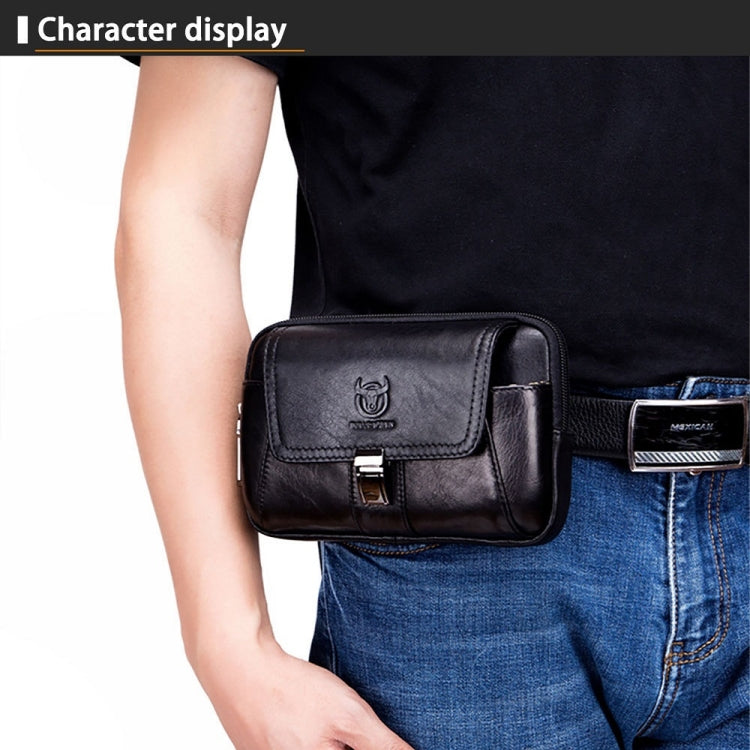 BULL CAPTAIN Multifunctional Leather Mobile Phone Small Waist Bag For Men(Horizontal Brown)