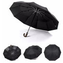 PARACHASE Solid Wood Bending Handle 10 Bone Three Fold Automatic Umbrella(Black)
