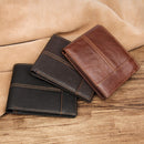 Men Retro Portable Wallet Short Cowhide Leather Wallet(Brown)