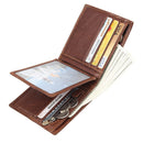 Men Retro Portable Wallet Short Cowhide Leather Wallet(Black)
