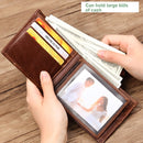 Men Retro Portable Wallet Short Cowhide Leather Wallet(Coffee)