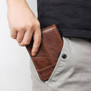 Men Retro Portable Wallet Short Cowhide Leather Wallet(Black)