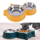 Pet Cat Ears Stainless Steel Double Bowl(Yellow)