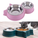 Pet Cat Ears Stainless Steel Double Bowl(Pink)