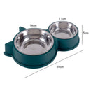 Pet Cat Ears Stainless Steel Double Bowl(Green)