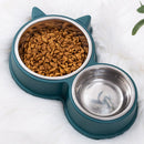 Pet Cat Ears Stainless Steel Double Bowl(Green)