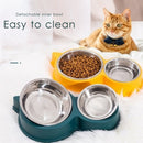 Pet Cat Ears Stainless Steel Double Bowl(Green)