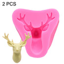 2 PCS Deer Head Silicone Fondant Cake Mold(Pink)