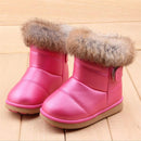 Girls Plush Warm Snow Boots Flat Shoes, Size:21(Rose Red)