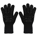 1 Pair High Temperature Resistant Silicone BBQ Gloves Anti-scalding Gloves(BBQ Flame Black)
