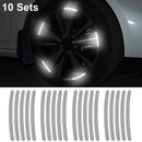 10 Sets Car Wheel Reflective Stickers 3D Personal Decoration Tire Warning Stickers(Silver White )