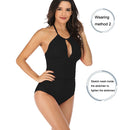 DS40 Ladies Slim and Conservative Halter Neck Swimsuit, Size: XXL(Dark Blue)