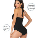 DS40 Ladies Slim and Conservative Halter Neck Swimsuit, Size: M(Olive Green)