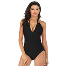 DS40 Ladies Slim and Conservative Halter Neck Swimsuit, Size: M(Black)