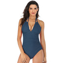DS40 Ladies Slim and Conservative Halter Neck Swimsuit, Size: L(Dark Blue)