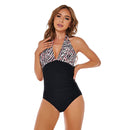 DS40 Ladies Slim and Conservative Halter Neck Swimsuit, Size: L(Red Zebra Pattern)