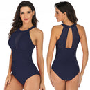 DS109 Ladies Slim And Conservative Halter Neck Swimsuit, Size: XL(Navy)