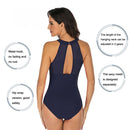 DS109 Ladies Slim And Conservative Halter Neck Swimsuit, Size: XXL(Navy)