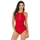 DS109 Ladies Slim And Conservative Halter Neck Swimsuit, Size: XXL(Big Red)