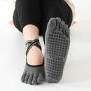 Non-slip Backless Cross Strap Five-finger Yoga Socks(Full Fingers Dark Gray)