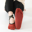 Non-slip Backless Cross Strap Five-finger Yoga Socks(Full Fingers Red)