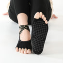 Non-slip Backless Cross Strap Five-finger Yoga Socks(Half Fingers Black)