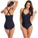 HS18110 Women Belly Cover One-Piece Swimsuit With Chest Pad, Size: S(Navy Blue)