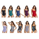 DS02 Ladies Suspender Triangle One-Piece Swimsuit With Chest Pad, Size: XL(Purple White Stripe)
