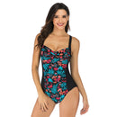 DS02 Ladies Suspender One-Piece Swimsuit With Chest Pad, Size: M(Black Bottomed Leaf Flowers)