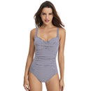 DS02 Ladies Suspender Triangle One-Piece Swimsuit With Chest Pad, Size: L(Navy White Stripe)