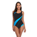 Women Comfortable Triangle One-Piece Swimsuit With Chest Pad, Size: S(Black+Lake Blue)