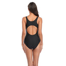 Women Comfortable Triangle One-Piece Swimsuit With Chest Pad, Size: L(Black+Lake Blue)