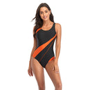 Women Comfortable Triangle One-Piece Swimsuit With Chest Pad, Size: M(Black+Orange)