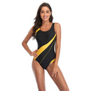 Women Comfortable Triangle One-Piece Swimsuit With Chest Pad, Size: L(Black+Yellow)